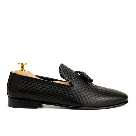 BLACK MEN'S LEATHER SPIKY LOAFERS