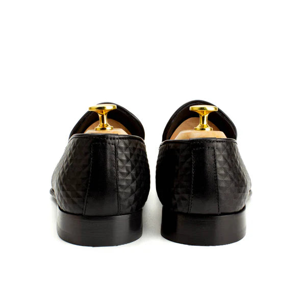 BLACK MEN'S LEATHER SPIKY LOAFERS