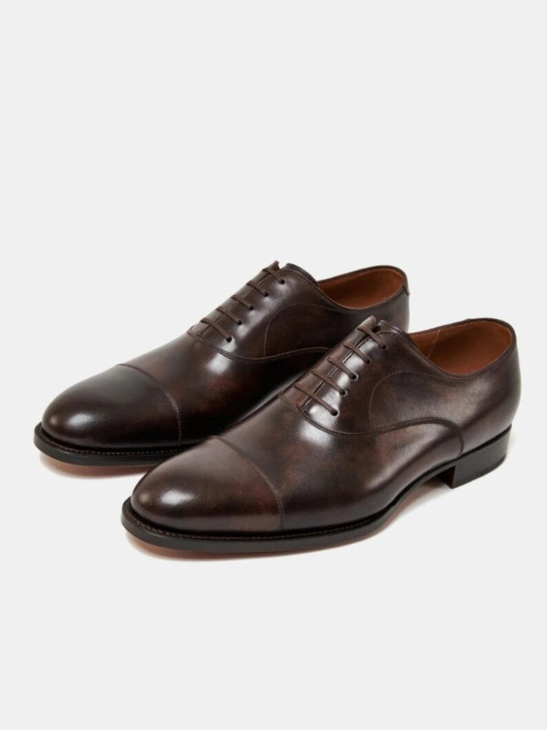OXFORD BROWN CAP TOE DRESS SHOES FOR MEN