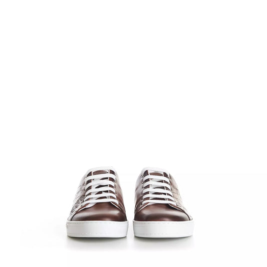 BERLUTI BROWN PLAYTIME SCRITTO LEATHER LOW TOP SNEAKER