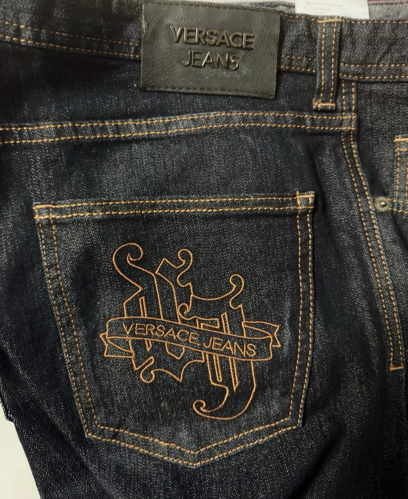 NEW VERSACE DENIM JEAN EMBROIDERED POCKETS