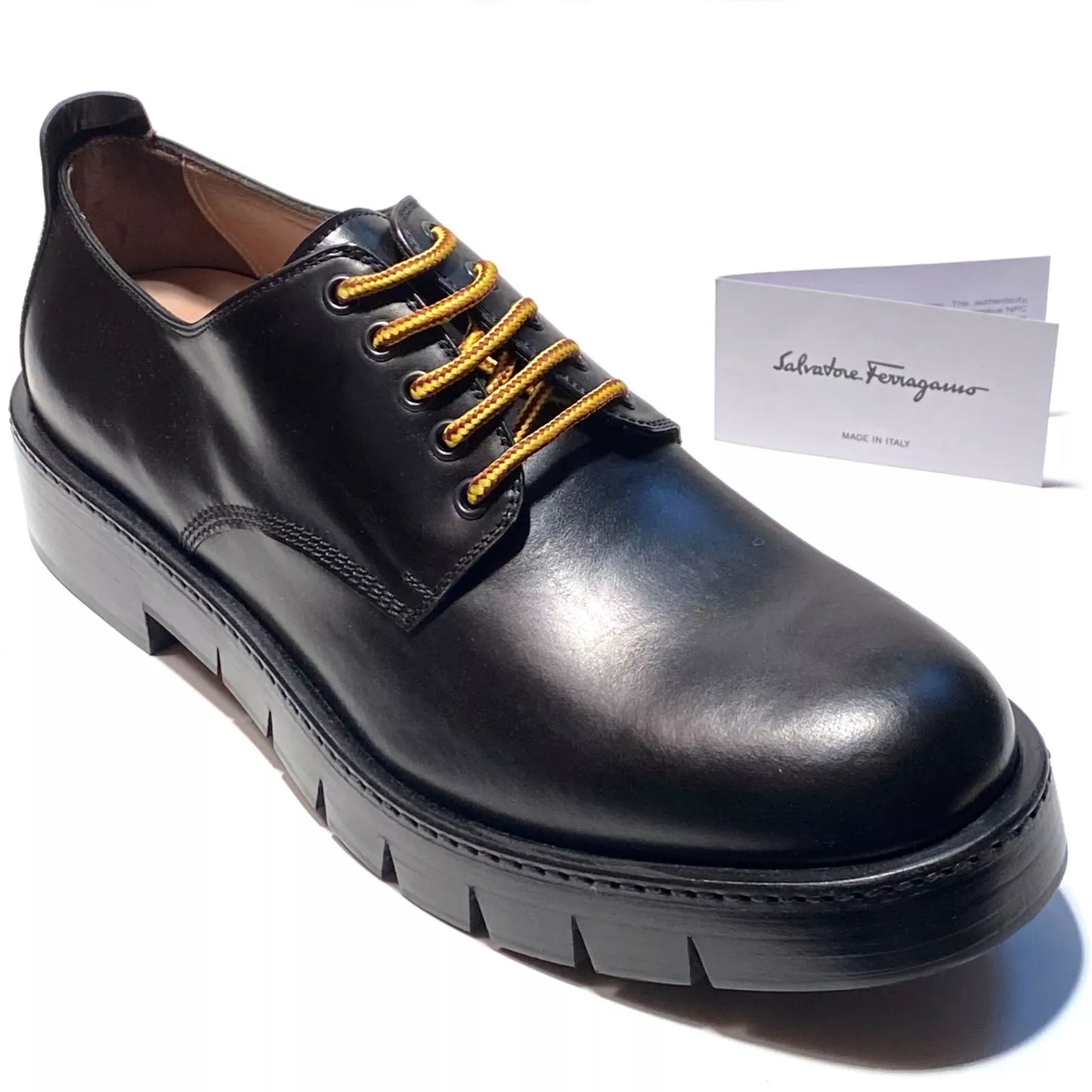 FERRAGAMO RUDY PLAIN TOE CHUNKY DERBY LEATHER WELTED LACE UP