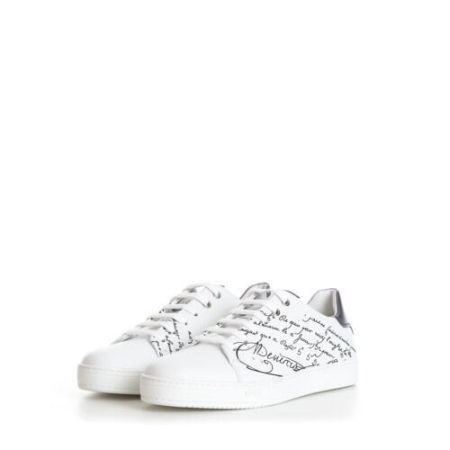 BERLUTI WHITE PLATIME SCRITTO LEATHER SNEAKER