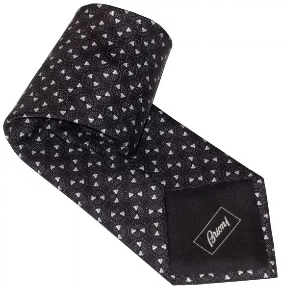 NEW BRIONI TIE SILK BLACK w MINI DOT CIRCLES & PASTEL BOWTIES MOTIF SMOOTH
