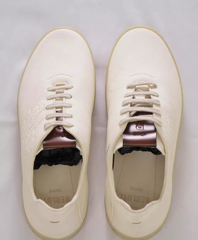 BERLUTI PARIS- "SCRITTO" LEATHER LACE-UP SNEAKER IVORY