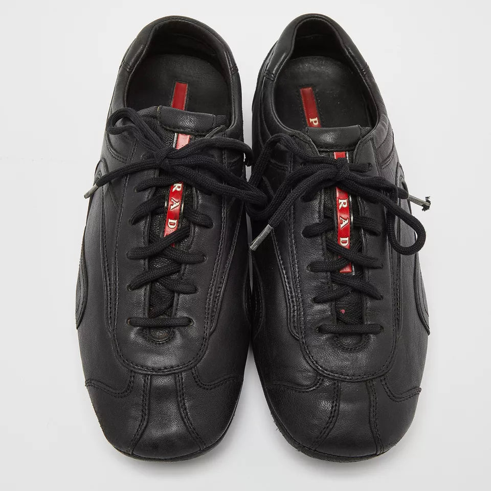 PRADA SPORT BLACK LEATHER LOW TOP