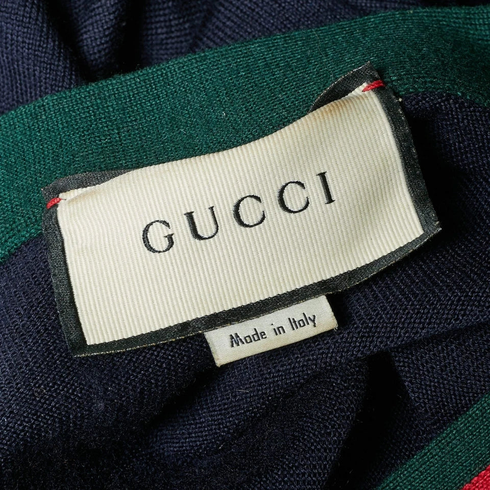 Gucci Navy Blue Web Trim Wool Knit Cardigan ( Like New )