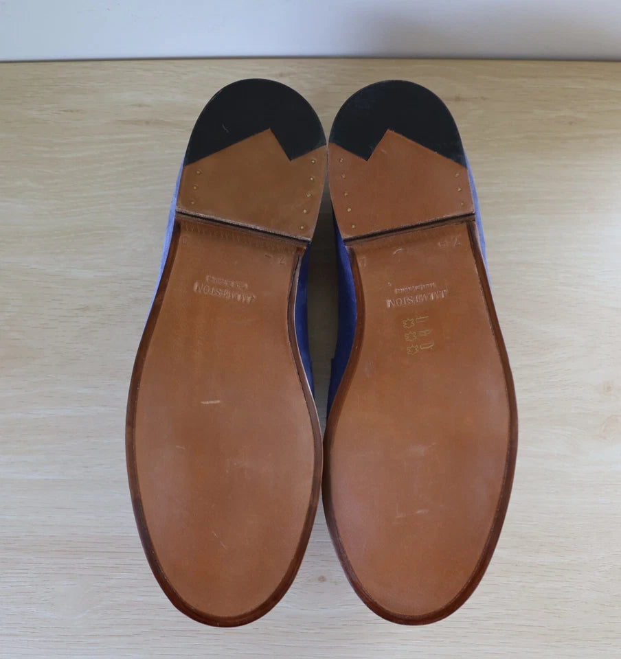 JM WESTON WHITE LEATHER BLUE SUEDE 180 PENNY LOAFER