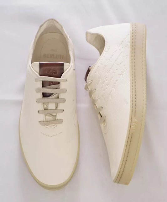 BERLUTI PARIS- "SCRITTO" LEATHER LACE-UP SNEAKER IVORY