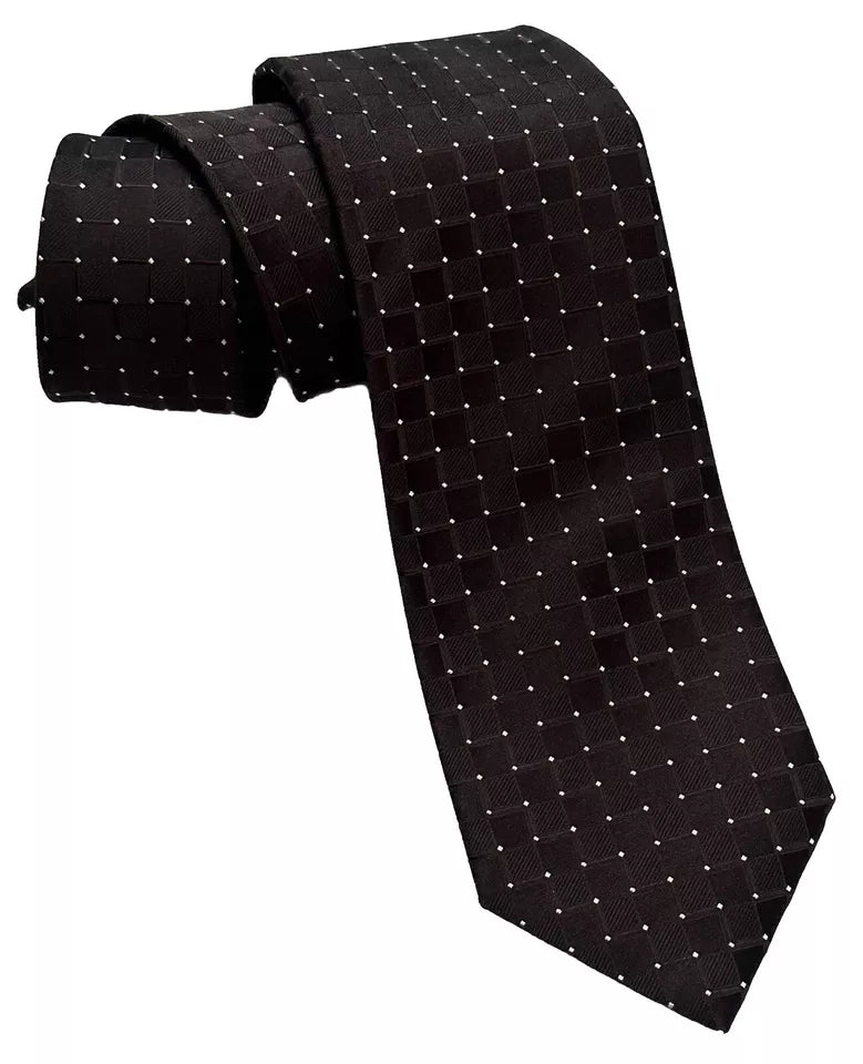 NEW BRIONI SILK TIE HANDMADE BLACK GRID SUSPENDED MICRO POLKA DOTS