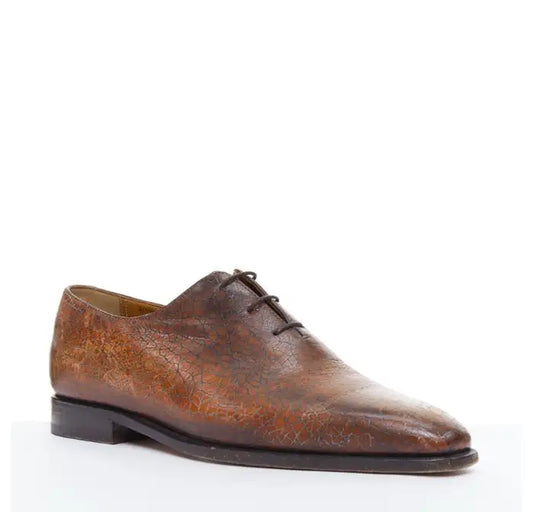 BERLUTI BROWN TEXTURED LEATHER LACE UP HANDMADE BROGUE SHOES