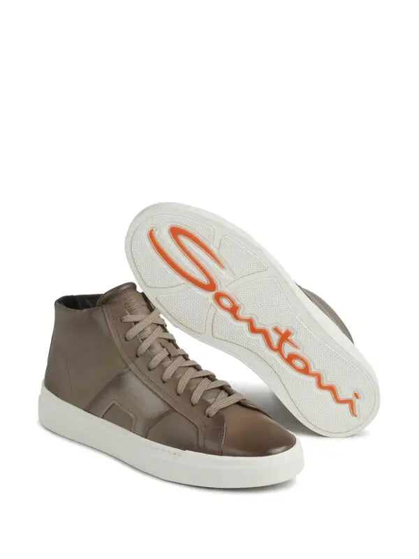 SANTONI          LOGO-PRINT HIGH-TOP SNEAKERS
