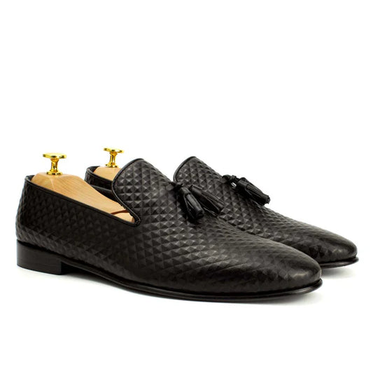 BLACK MEN'S LEATHER SPIKY LOAFERS