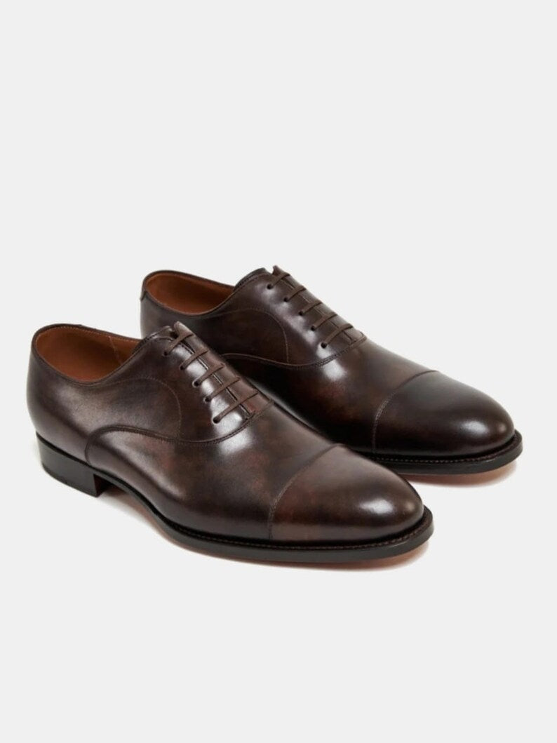 OXFORD BROWN CAP TOE DRESS SHOES FOR MEN