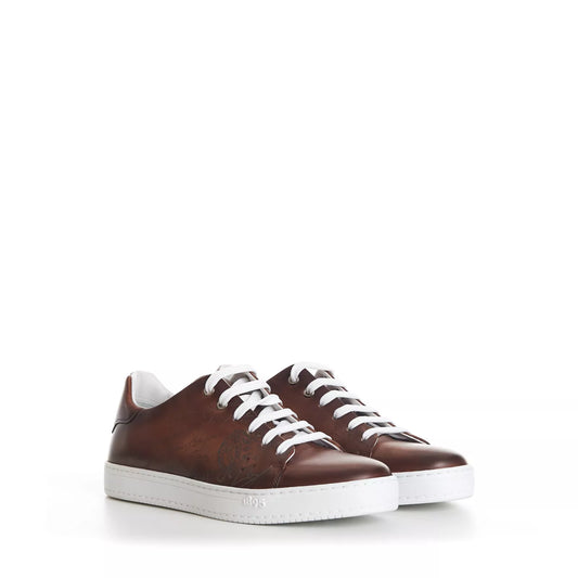 BERLUTI BROWN PLAYTIME SCRITTO LEATHER LOW TOP  SNEAKER