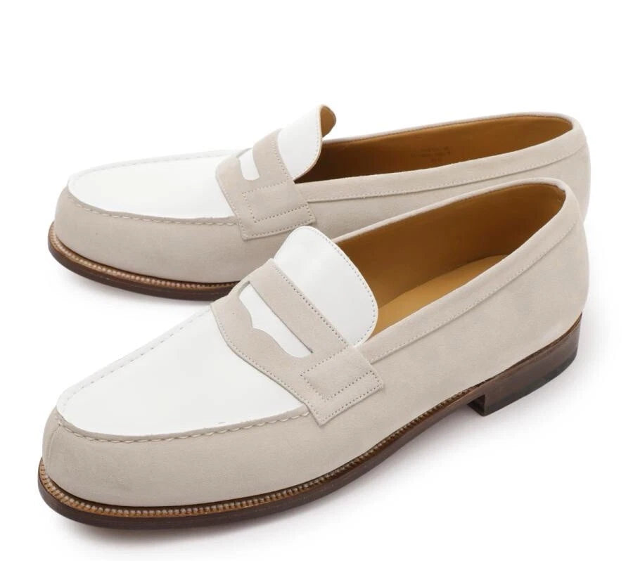 J.M. WESTON MEN’S 180 LOAFERS BELGE SUEDE & WHITE