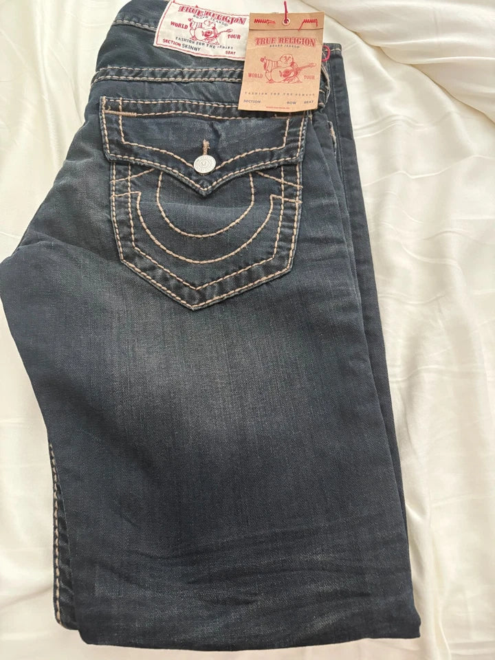 MEN'S TRUE RELIGION JEANS SKINNY FLAP EARTHRORM BIG T DIRTY BARN