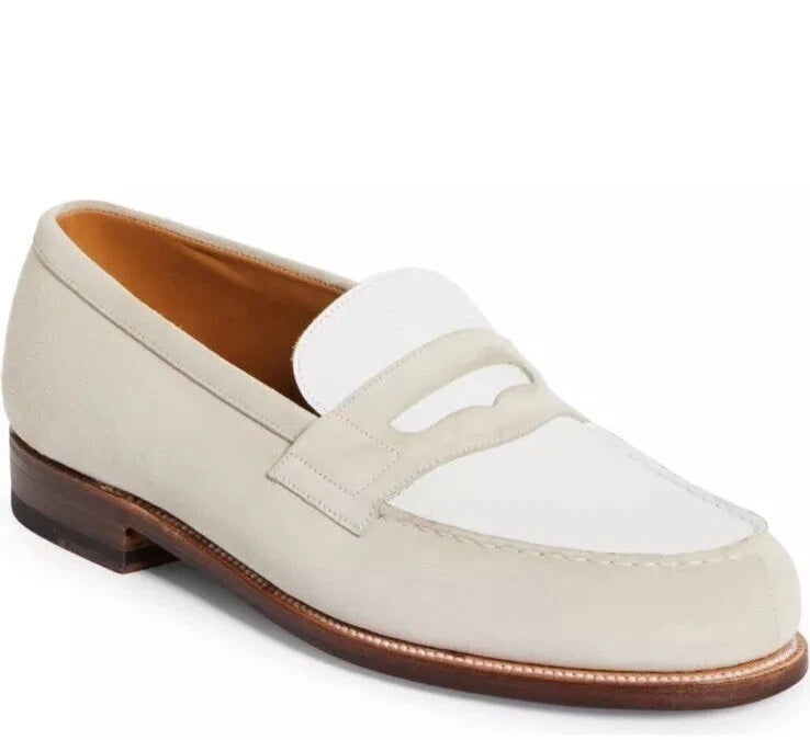 J.M. WESTON MEN’S 180 LOAFERS BELGE SUEDE & WHITE