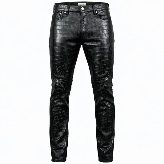 MEN’S BLACK CROCODILE EMBOSSED LEATHER TROUSERS ( Like New )