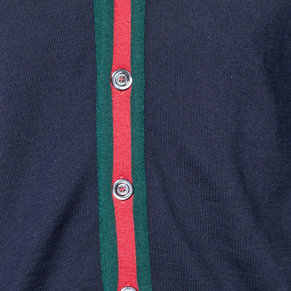 Gucci Navy Blue Web Trim Wool Knit Cardigan ( Like New )