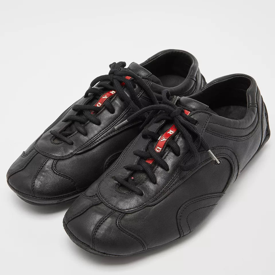 PRADA SPORT BLACK LEATHER LOW TOP