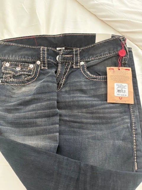 MEN'S TRUE RELIGION JEANS SKINNY FLAP EARTHRORM BIG T DIRTY BARN