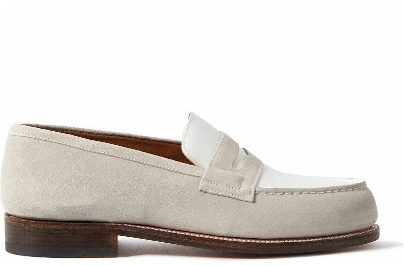 J.M. WESTON MEN’S 180 LOAFERS BELGE SUEDE & WHITE