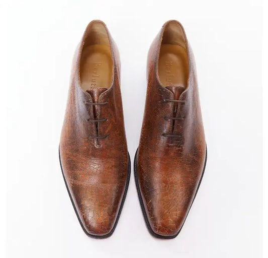 BERLUTI BROWN TEXTURED LEATHER LACE UP HANDMADE BROGUE SHOES